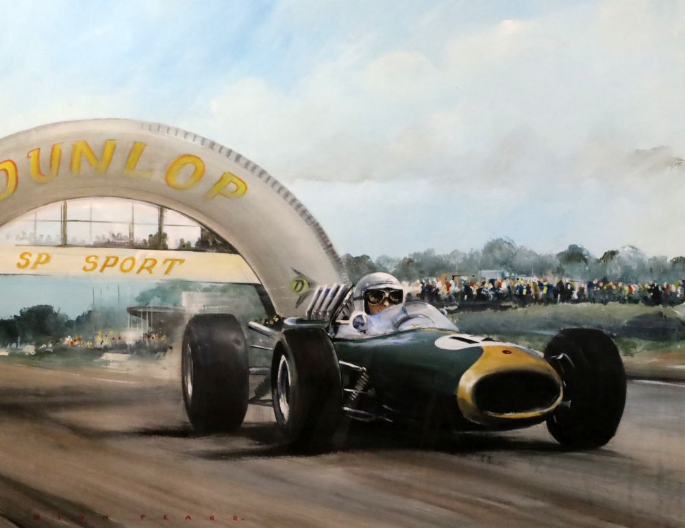 Dion Pears (1929-1985) Jack Brabham in his Repco-Brabham on his way to winning the 1966 French GP at Reims 24.25 x 31.75in.